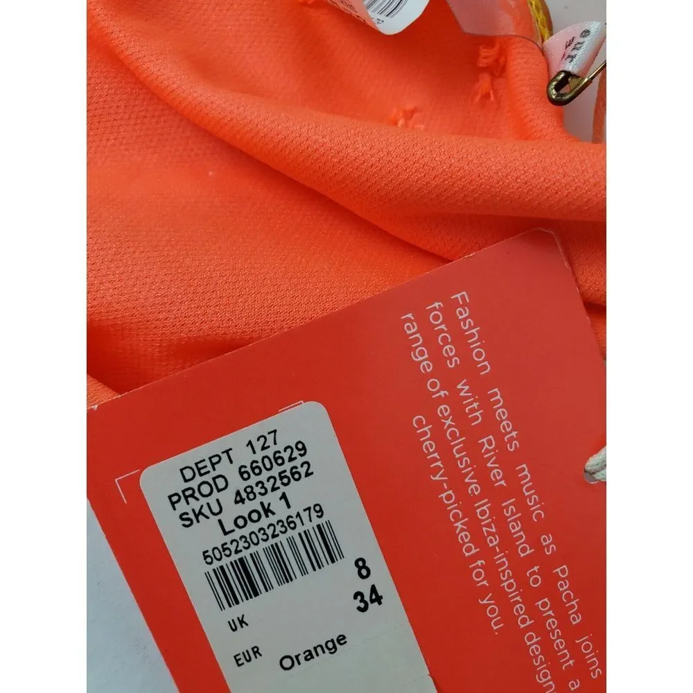 NWT Pacha Ibiza River Island Womens Neon Orange Bikini Bottom US‎ Size 4